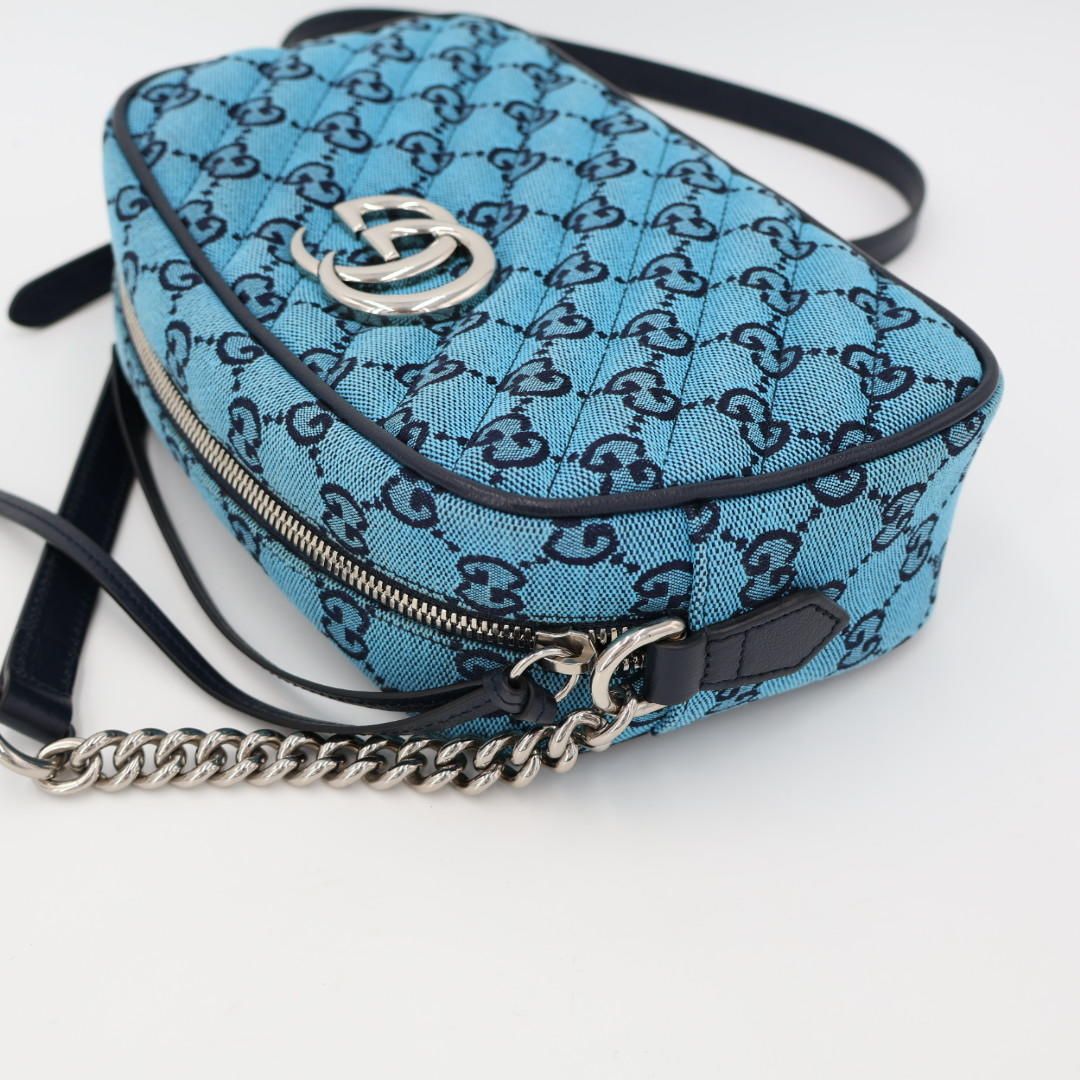 グッチ GUCCI マーモント チェーン ショルダーバッグ GG柄 ブルー