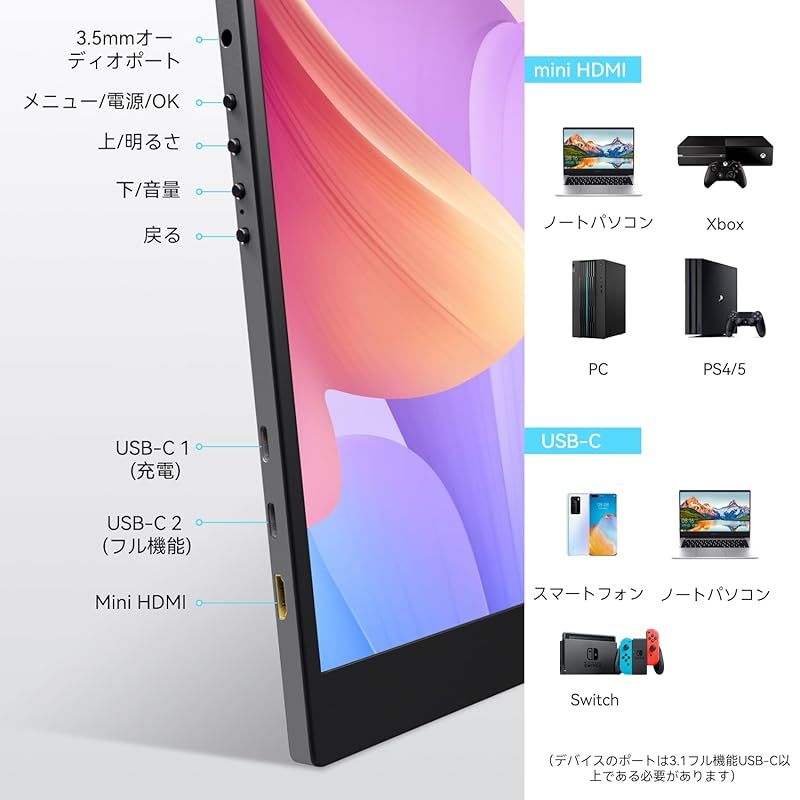 ポータブルスクリーン 14インチポータブルモニター 1080P IPS拡張