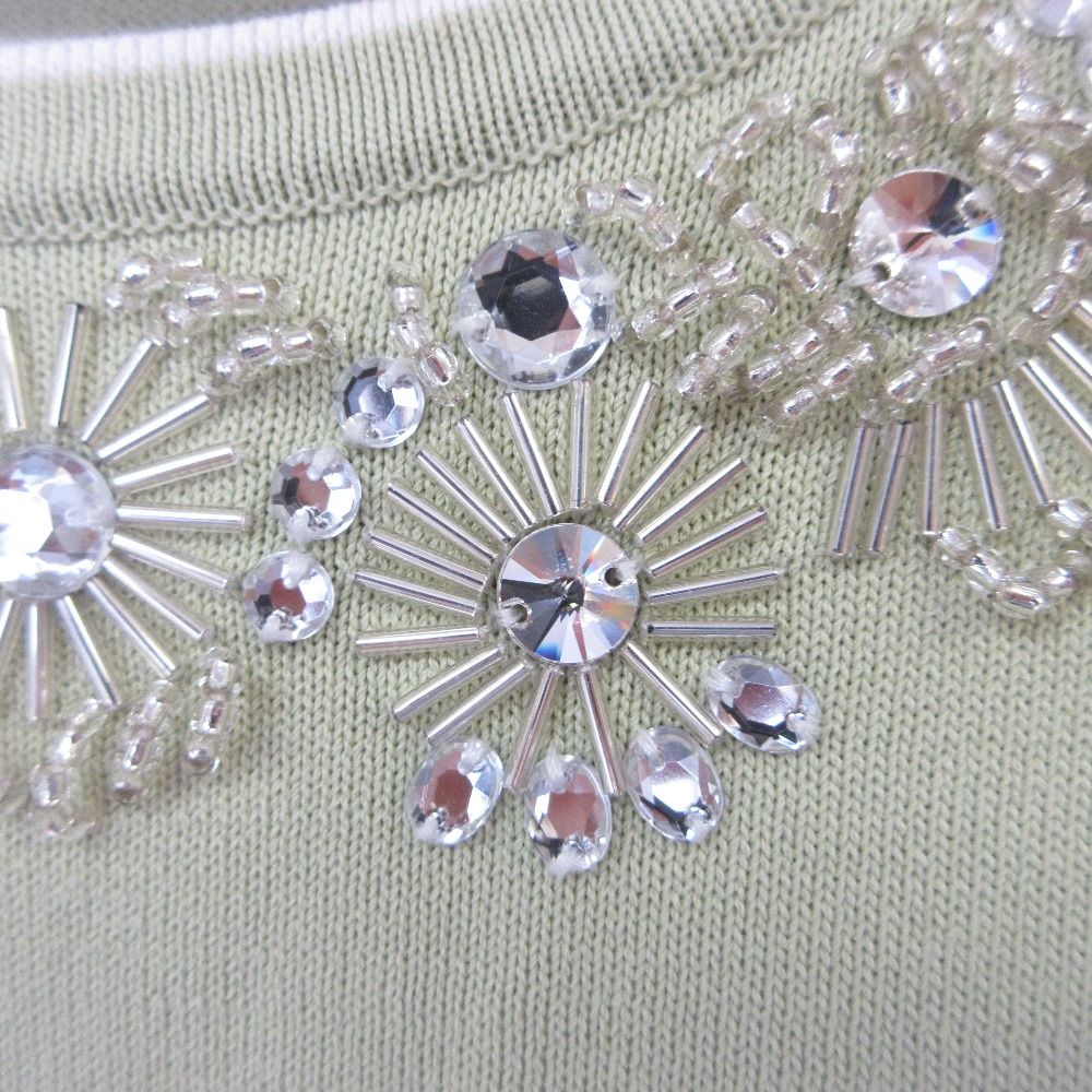【美品】AUSTIN REED ベージュ ニット 五分袖 clear≪再入荷≫配色襟五分袖ニットトップス[CL9116