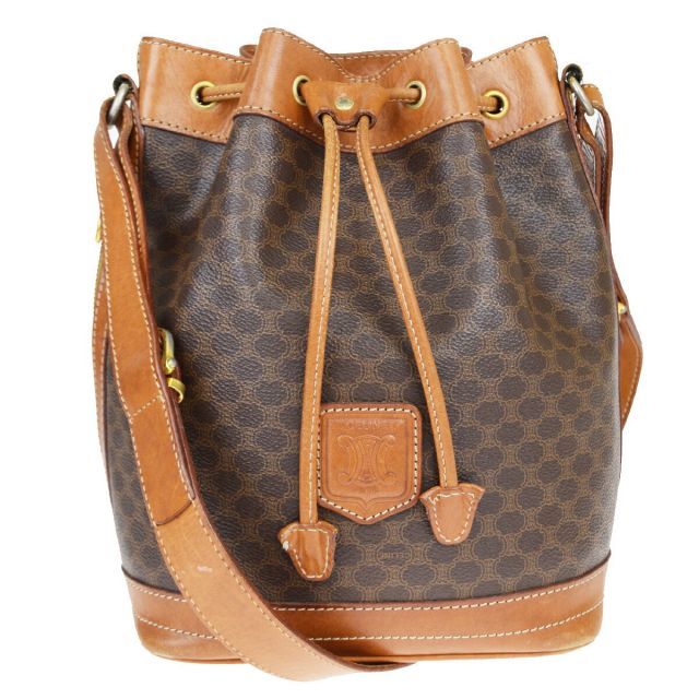【中古】 セリーヌ(Celine) マカダム PVC，レザー ショルダーバッグ ブラウン 07GB645