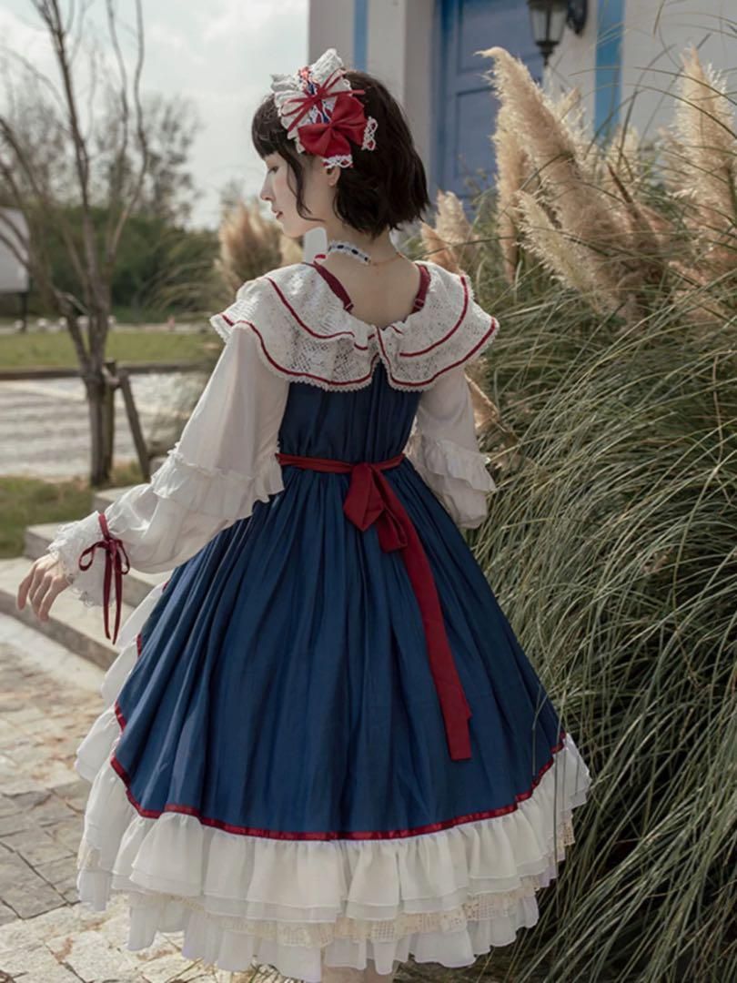 【白糖少女＃夢呓蝶】ゴスロリ・ロリータドレス jsk サスペンダードレス 水色 白糖少女＃夢呓蝶】ゴスロリ・ロリータドレス jsk サスペンダー