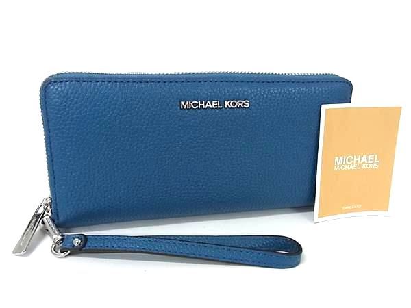 ♥ MICHAEL KORS マイケルコース レザー ラウンドファスナー 長財布 ウォレット 札入れ 小銭入れ ブルー系 BR0444