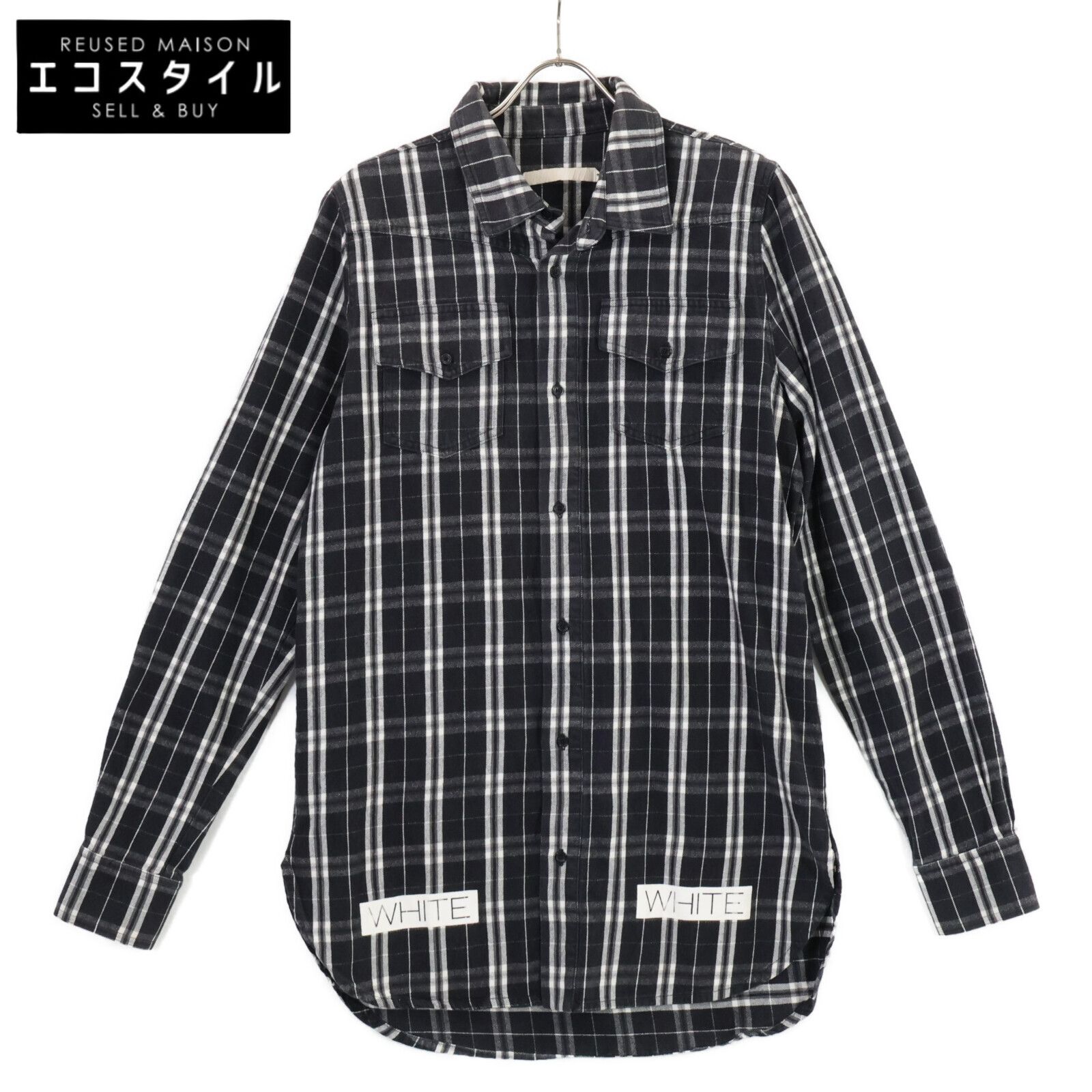 OFF-WHITE オフホワイト ﾌﾞﾗｯｸ ﾁｪｯｸ ﾊﾞｯｸﾌﾟﾘﾝﾄ ﾈﾙｼｬﾂ S
