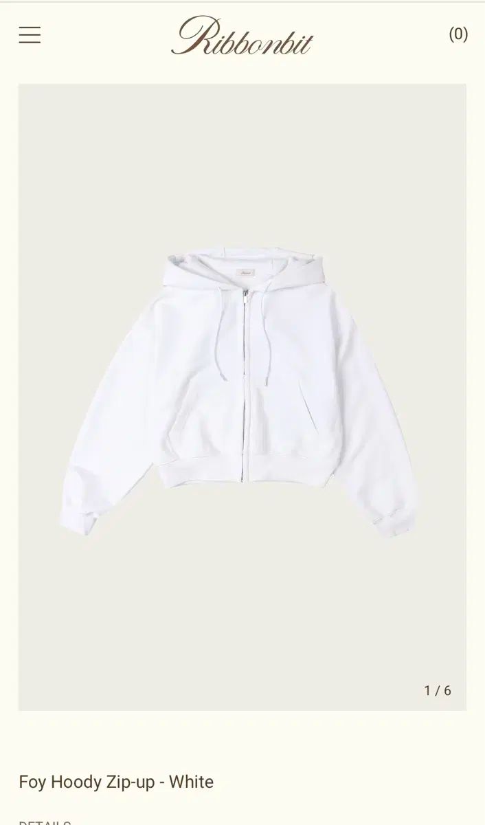 リボンライト ジップアップパーカー フード付き 白 Foy Hoody zip ー up white