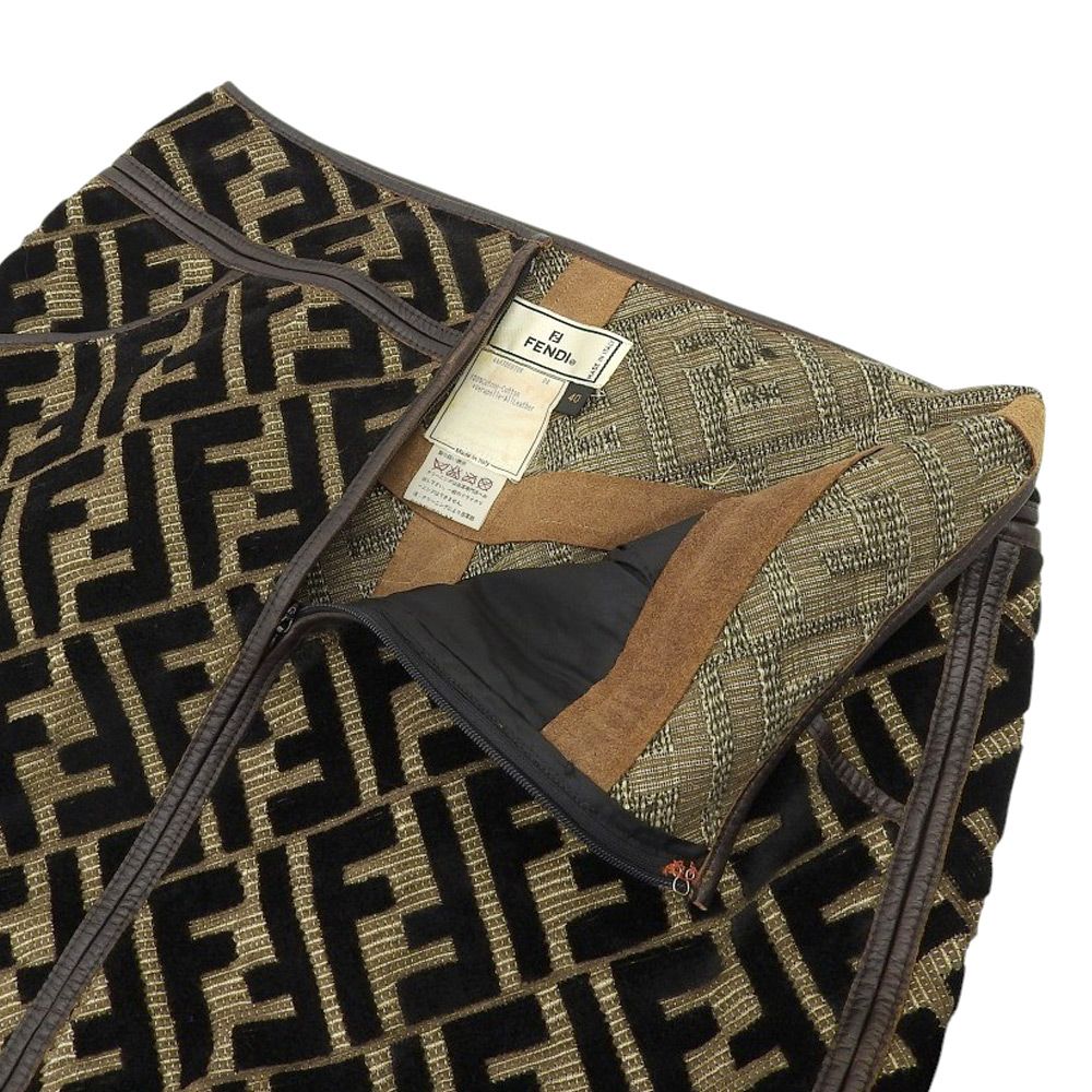 FENDI フェンディ ズッカ柄 レザー×ベロア スカート ボトムス