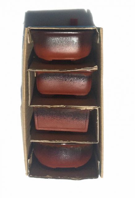 文山 3.5号4点セット 朱泥窯変 さつき鉢 箱入 和風 植木鉢