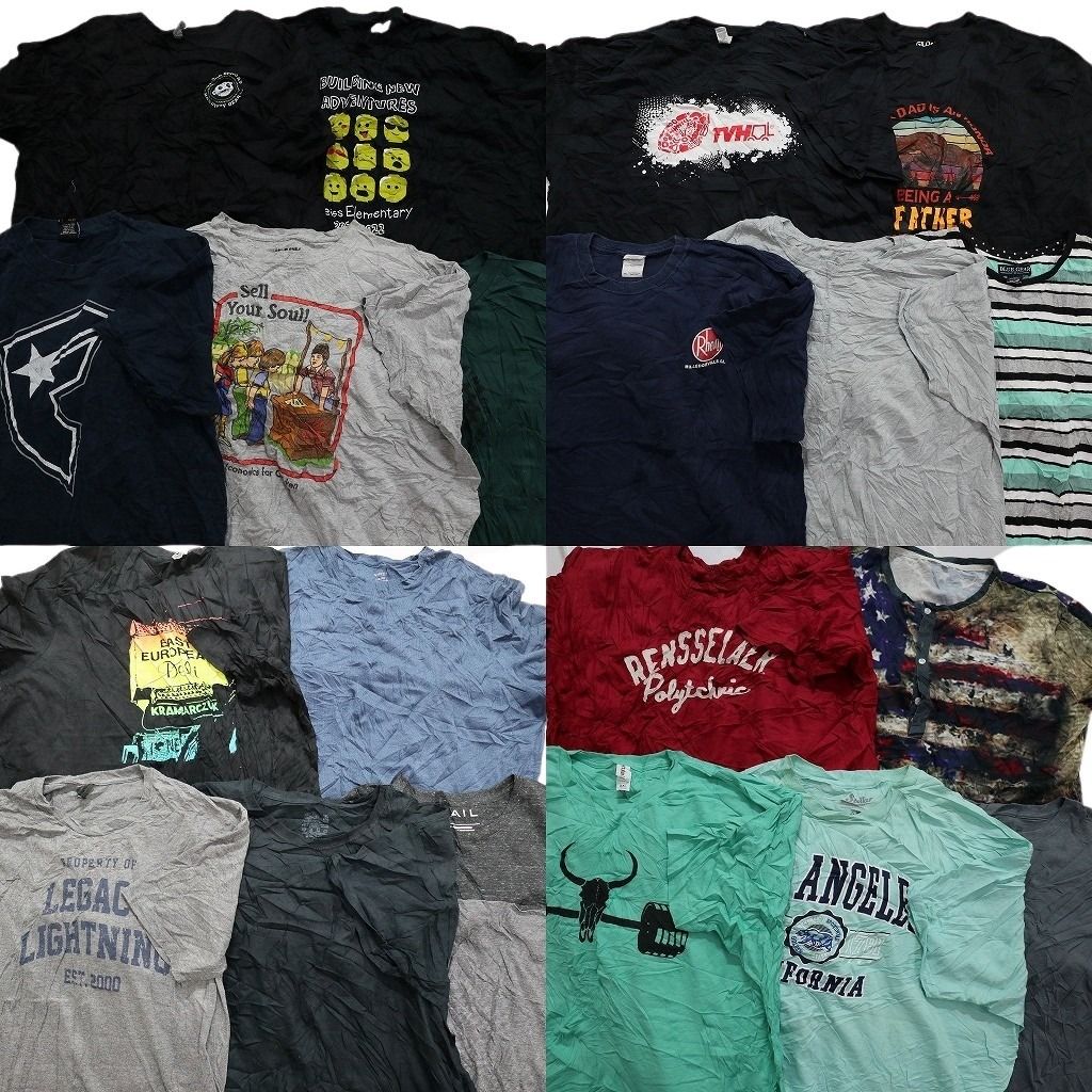 古着卸 mix プリント 半袖Tシャツ 20枚セット メンズ 2XL ヘンリーネック ワンポイント 英字プリント 古着 NA0100