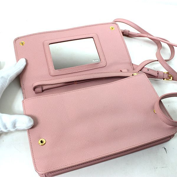 プラダ 長財布 チェーンウォレット ショルダーバッグ 1M1361 ピンク 美品