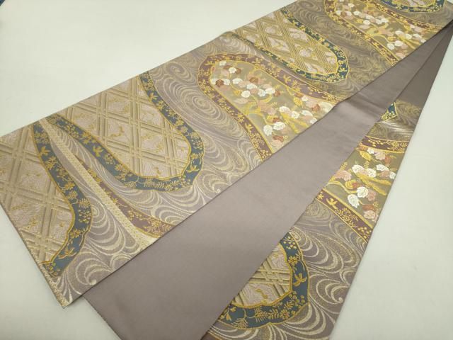 平和屋着物○皇室献上作家 北出与三郎 六通柄 本袋帯 唐織 流水花菱文