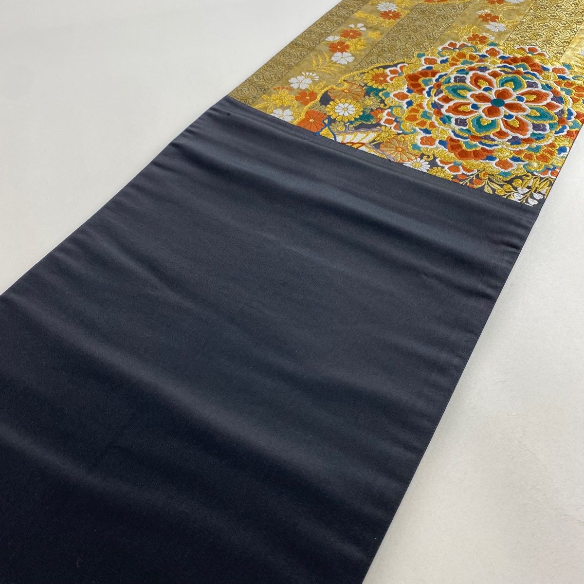 502my93◇唐織 双鳥双龍花七宝文 菊 牡丹 金糸 六通 袋帯◇美品 袋帯 美品 秀品 九百織 華文 花鳥 金糸 唐織 金色 六通 正絹