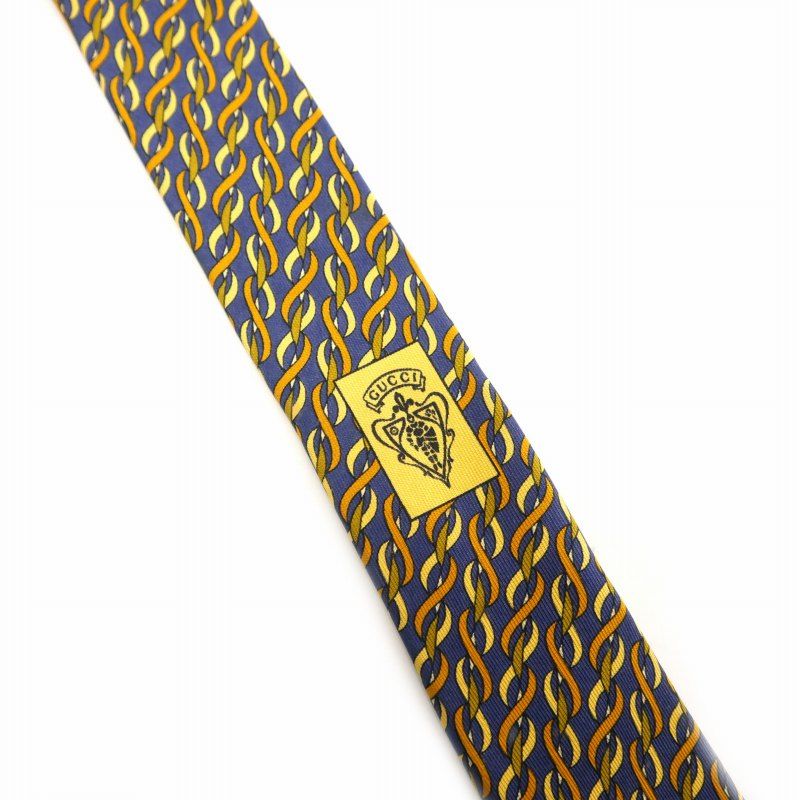 グッチ GUCCI ヴィンテージ シルク ネクタイ 総柄 ネイビー