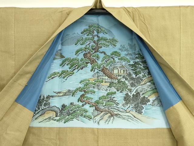 平和屋着物□極上 男性 結城紬 アンサンブル 80亀甲 総詰め 榛色地  