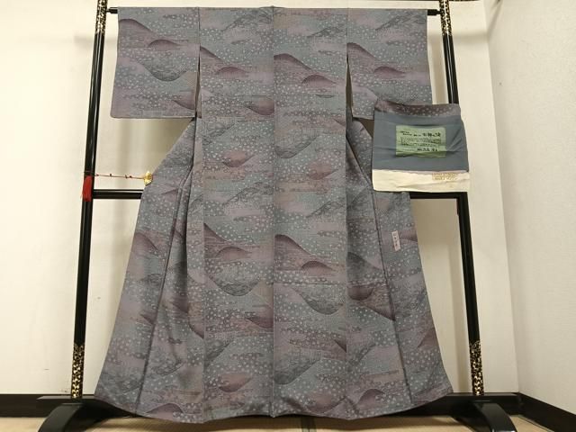 平和屋着物 人間国宝 初代六谷梅軒の息子 二代目 六谷梅軒 六谷博臣 江戸小紋 遠山霞花文 反端付き 正絹 AABB6253ph