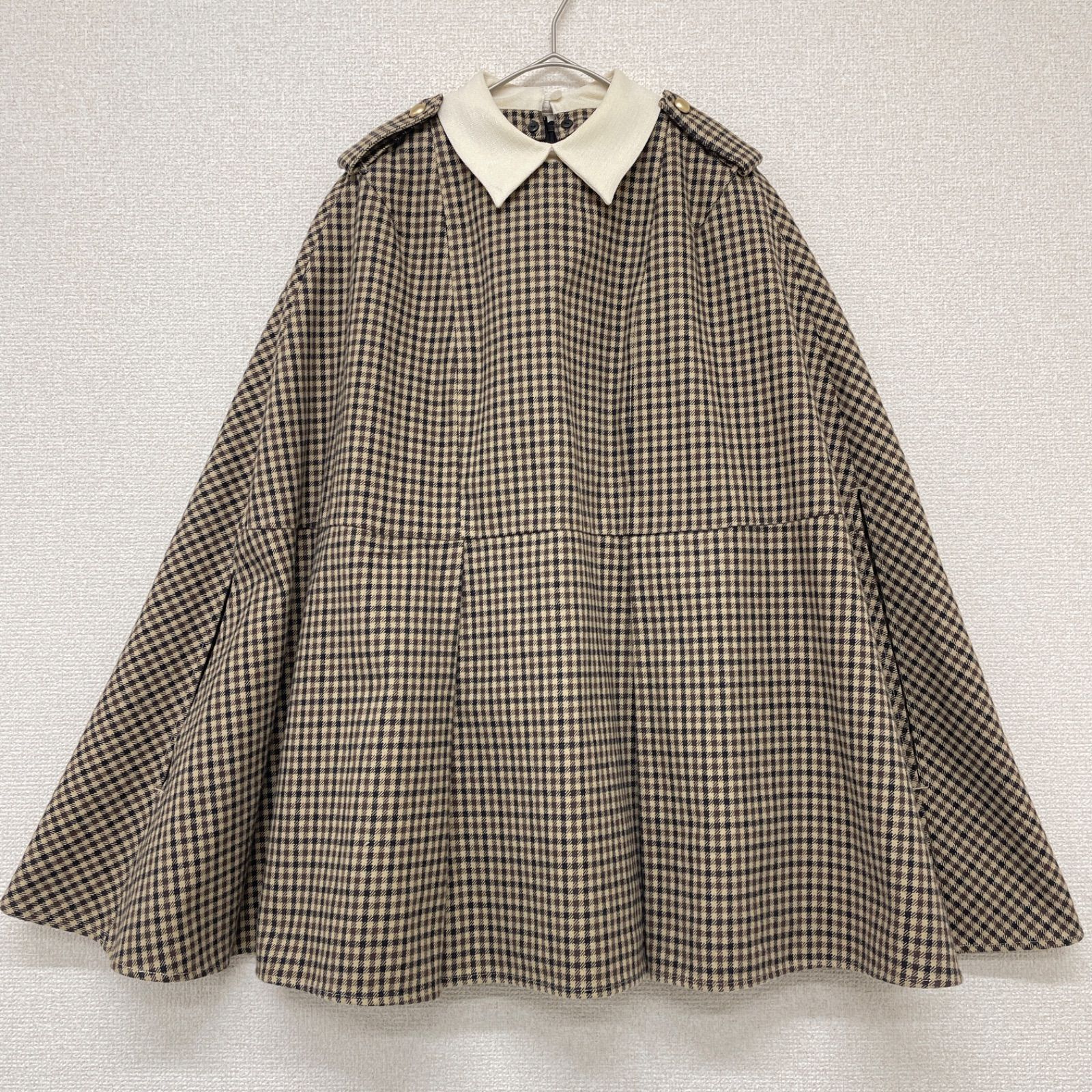 SEVEN TEN by MIHO KAWAHITO セブンテン バイ ミホカワヒト ケープ コート ポンチョ チェック柄 コットン 日本製 S