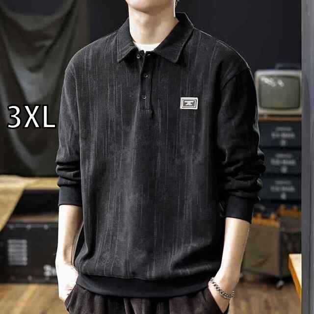[3XL ]秋冬 コーデ メンズ  服 シンプル ファッション オシャレ 大人 かっこいい 大きいサイズ ストリート 紳士服  アメリカン 厚手 ポロシャツ ジャカード スウェットシャツ パーカー カジュアル インナー 長袖