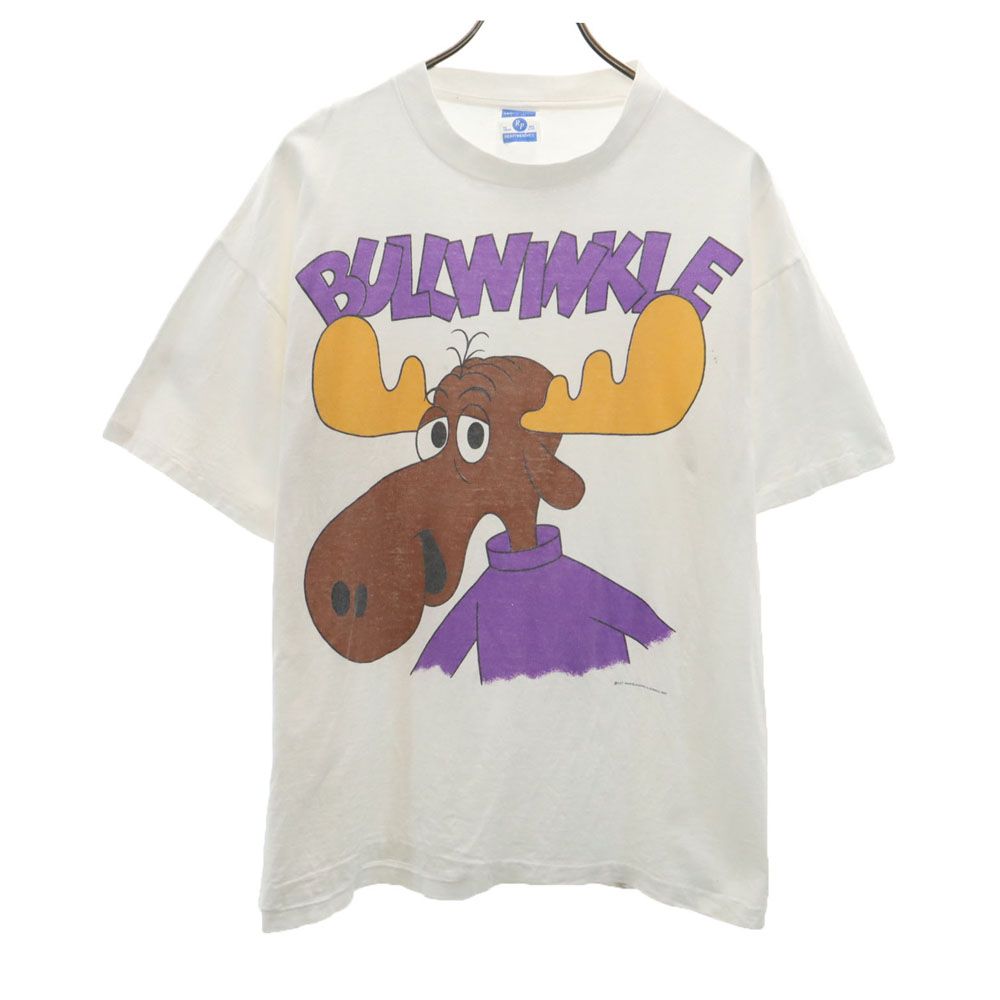 BULLWINKLE 90s USA製 プリント 半袖 Tシャツ L ホワイト ブルウィンクル シングルステッチ オールド メンズ