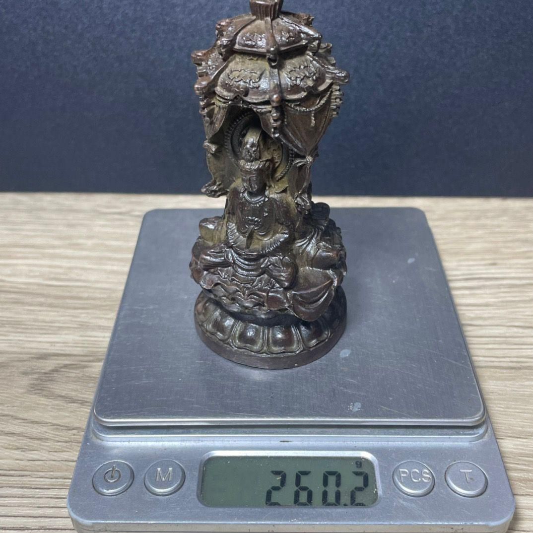 銅細工 三聖塔観音菩薩 置物 如来仏像彫刻 装飾品 工芸品 美術品