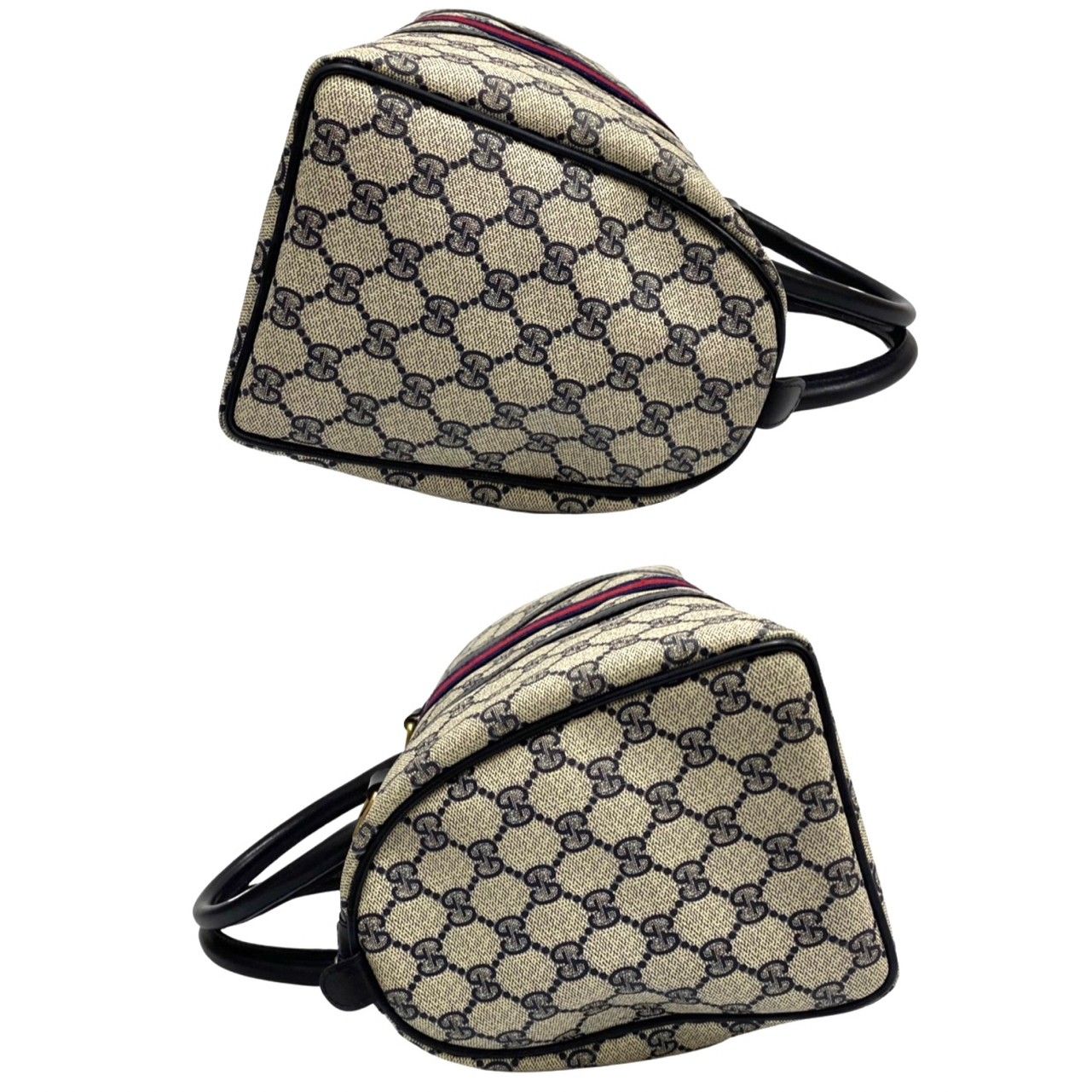 【希少/美品】グッチ ミニボストンバッグ シェリーライン GGキャンバス 黒 極 美品 GUCCI グッチ オールドグッチ ヴィンテージ シェリー