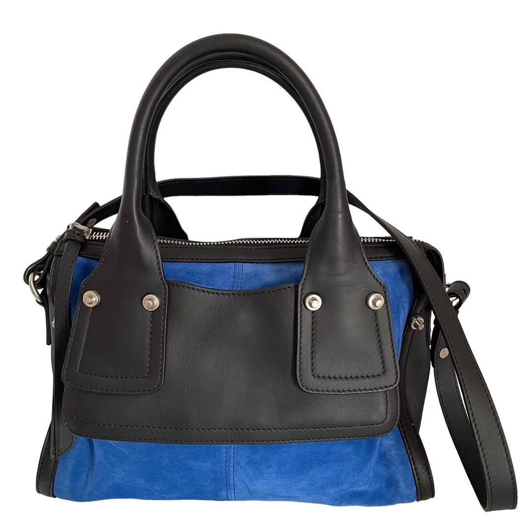 Max Mara マックスマーラ ハンドバッグ ショルダーバッグ 黒 青 牛革