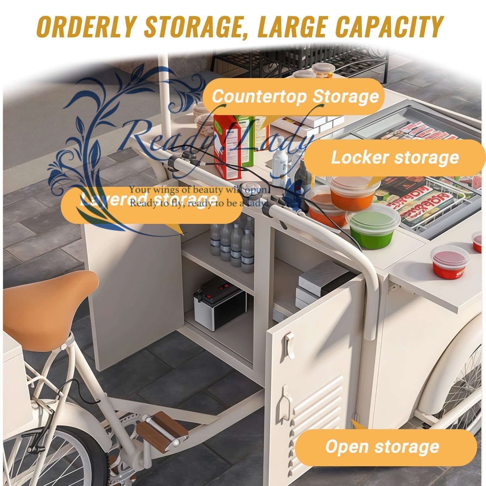 ストリートフード販売用のキャノピー付き三輪車