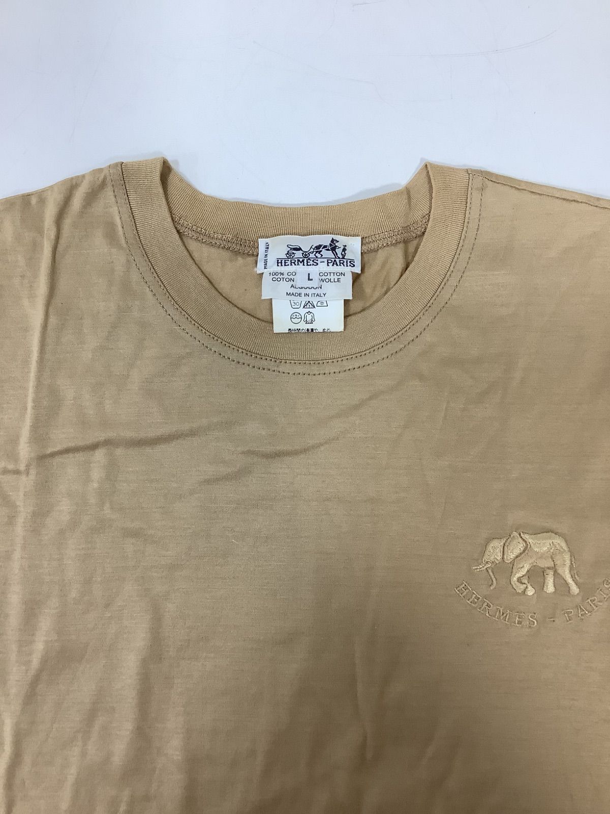HERMES エルメス Tシャツ 半袖 象 エレファント 刺繍 Lサイズ あ