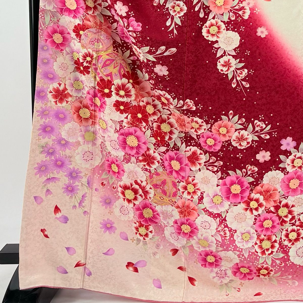 振袖 身丈172cm 裄丈68.5cm L 袷 手鞠 桜 銀通し 金糸 赤 正絹