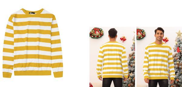 Lars Amadeus スウェットシャツ ストライプ Tシャツ ボーダー柄 クルーネック 長袖トップス プルオーバー カラーブロック メンズ イエローホワイト XL