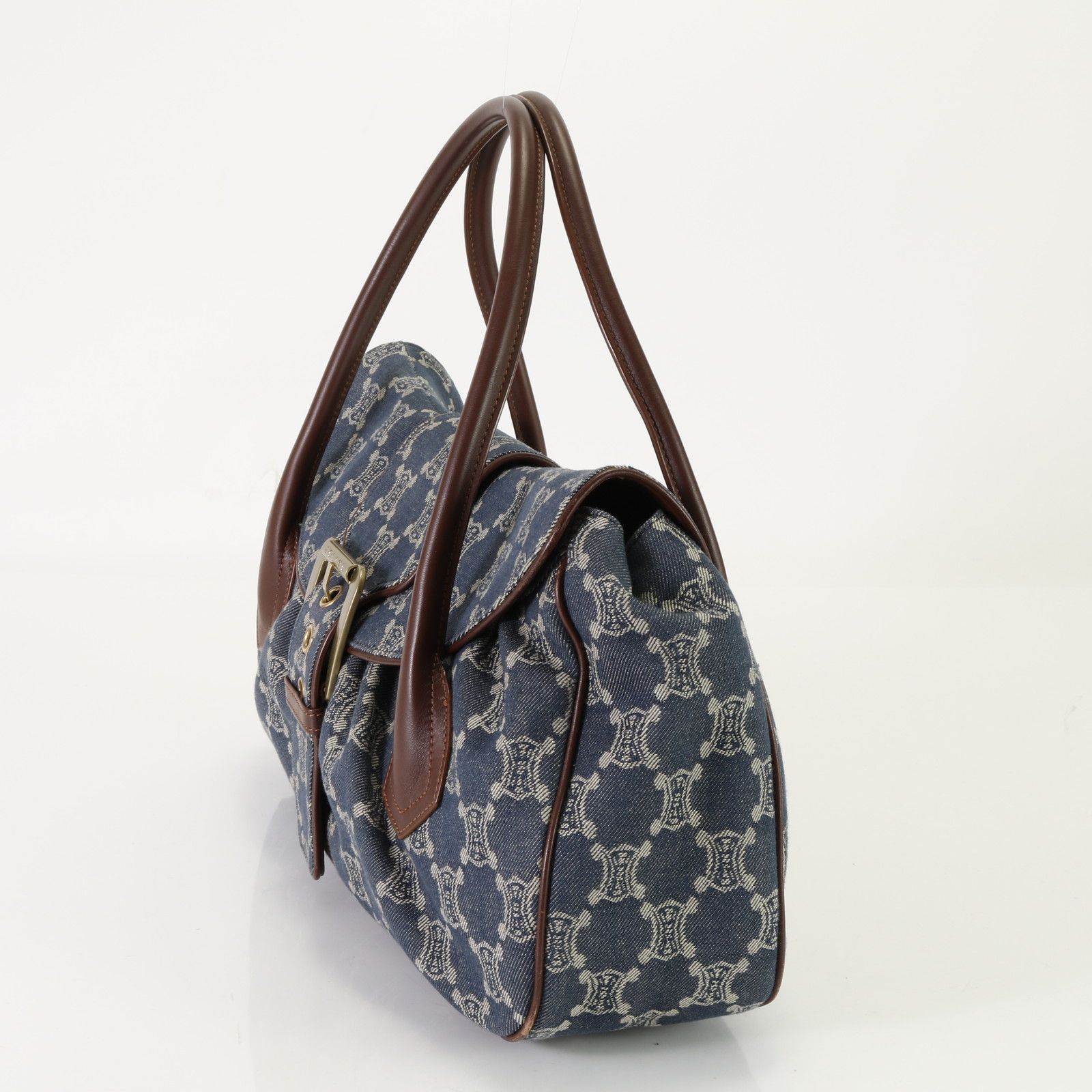 新品同様 セリーヌ パリ マカダム ラージ シューケット デニム レザー  