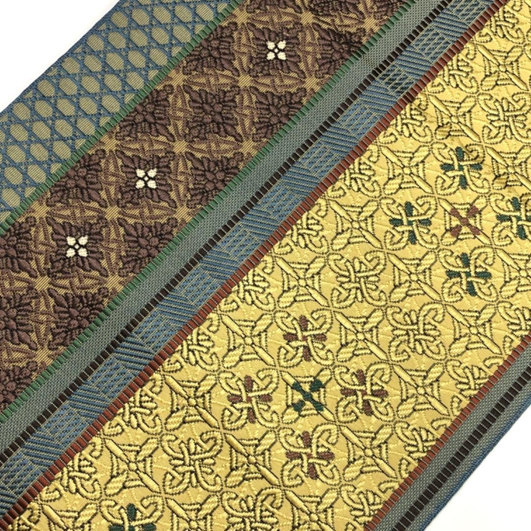 名古屋帯 博多織 華柄模様 籠目 窃黄色 O-5537