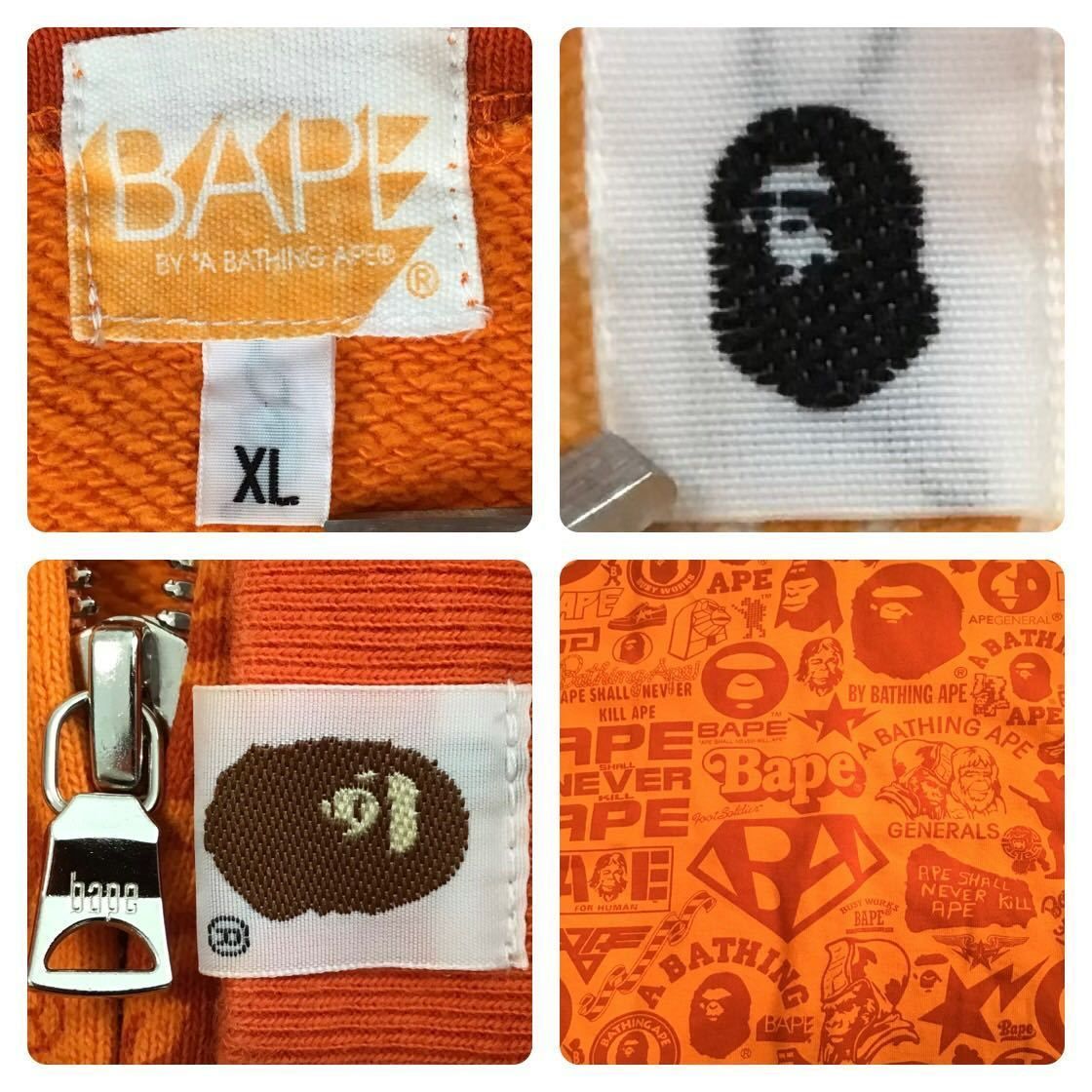 BAPE キャラクター柄 パーカー オレンジ　A Bathing Ape ☆XL☆ BAPE mix logo フルジップ パーカー Orange a bathing