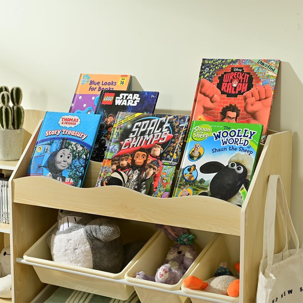 OSJ 絵本棚 おもちゃ収納 絵本ラック 大容量 引き出し9杯 天然木  
