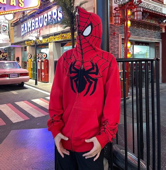 KAKAZZY スパイダーマン パーカー フルジップ レッド S Kakazzy】Full Zip Hoodie スパイダーマン (パーカー・フーディ