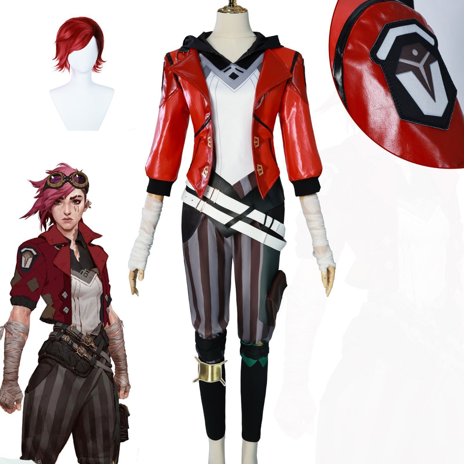ウイッグ付き リーグオブレジェンドVi The Piltover Enforcer コスプレ衣装Cosplay 和服 演出服 変装 仮装 日常服 アニメ 祭り 学園祭 文化祭 漫遊展 ハロウィン クリスマス コスチューム