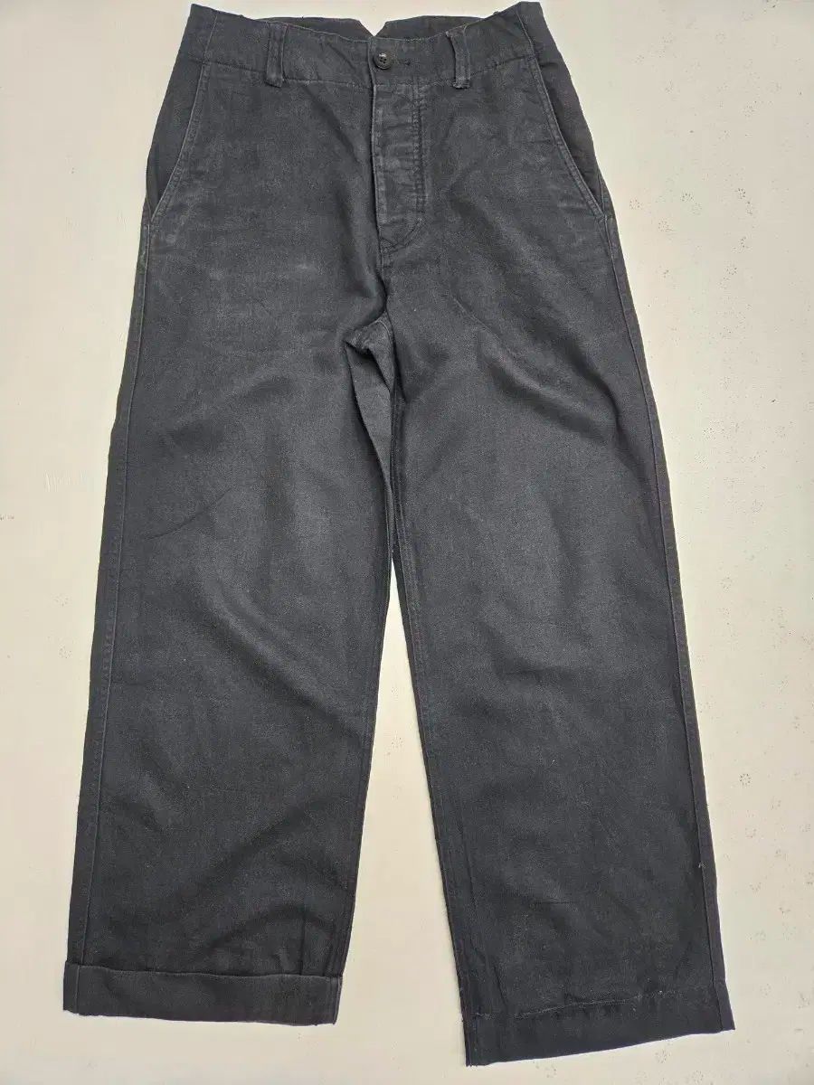 マーガレットハウエル ブラック ワイド ロールアップ コットン パンツ