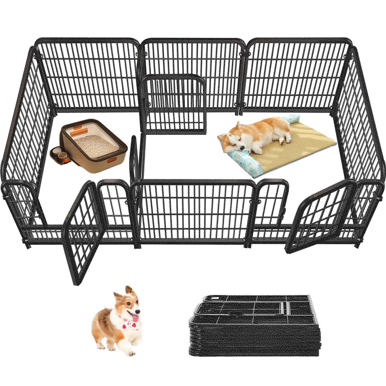 サークルケージ ドア付き 3つのドア 220x80x80cm 折りたたみ 犬 組立簡単 レイアウト自由 トイレトレーニング ペットフェンス 脱走防止 自立 ケージ ペットサークル 犬用 小型犬 中型犬 Areden 大型犬 屋内外兼用 ペ