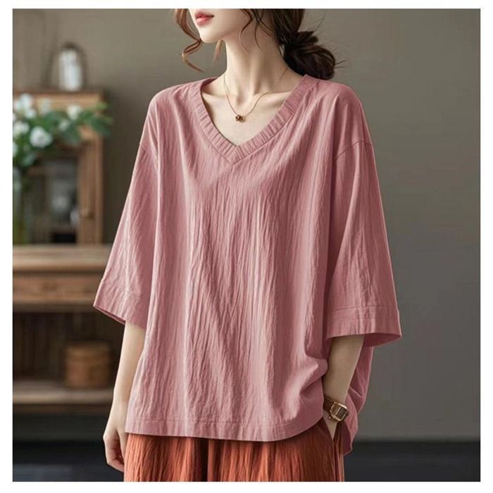 Vネック 春 tシャツ レディース カットソー プルオーバー 夏 七