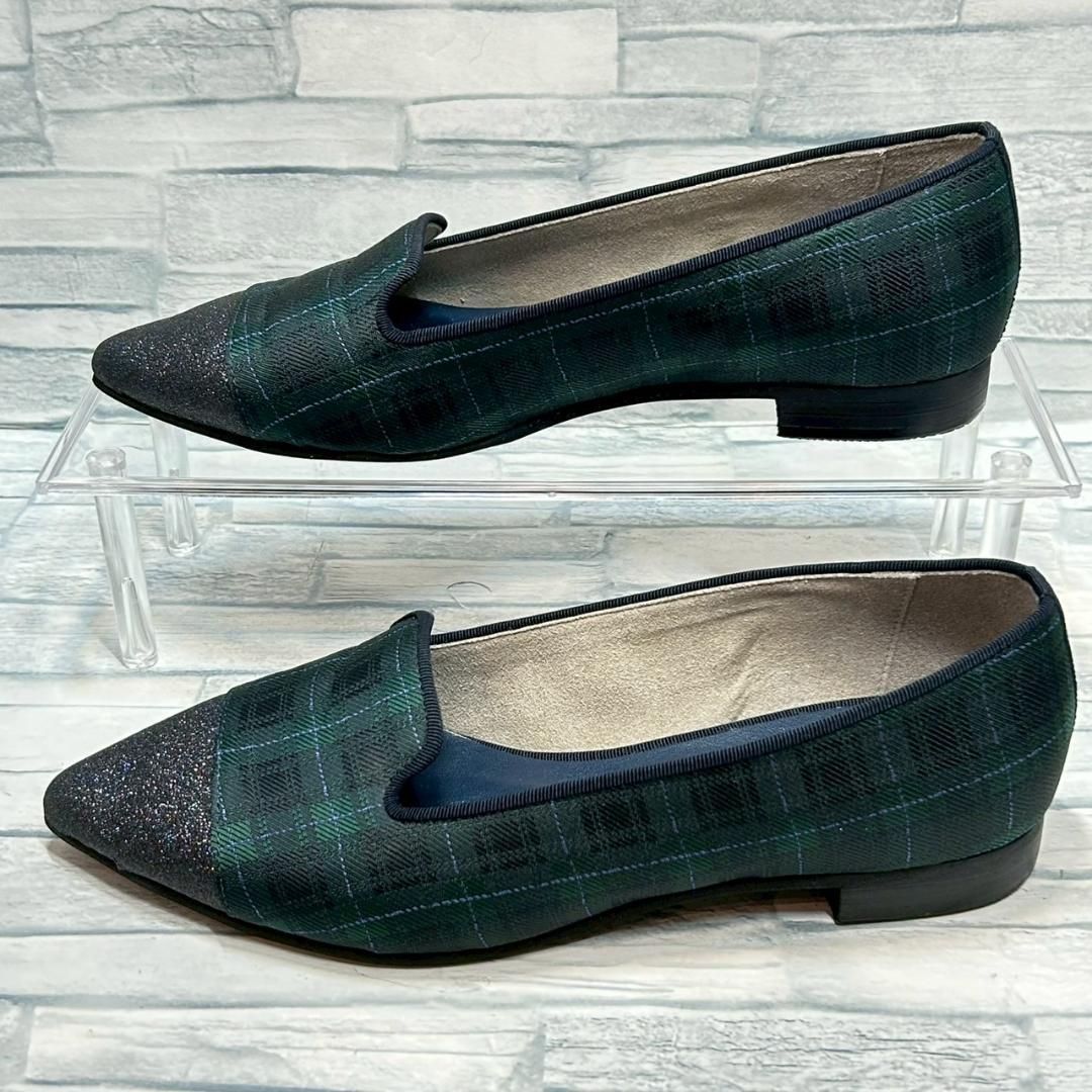 美品】DIANA パンプス グリッター チェック柄 ポインテッドトゥ 22.5cm