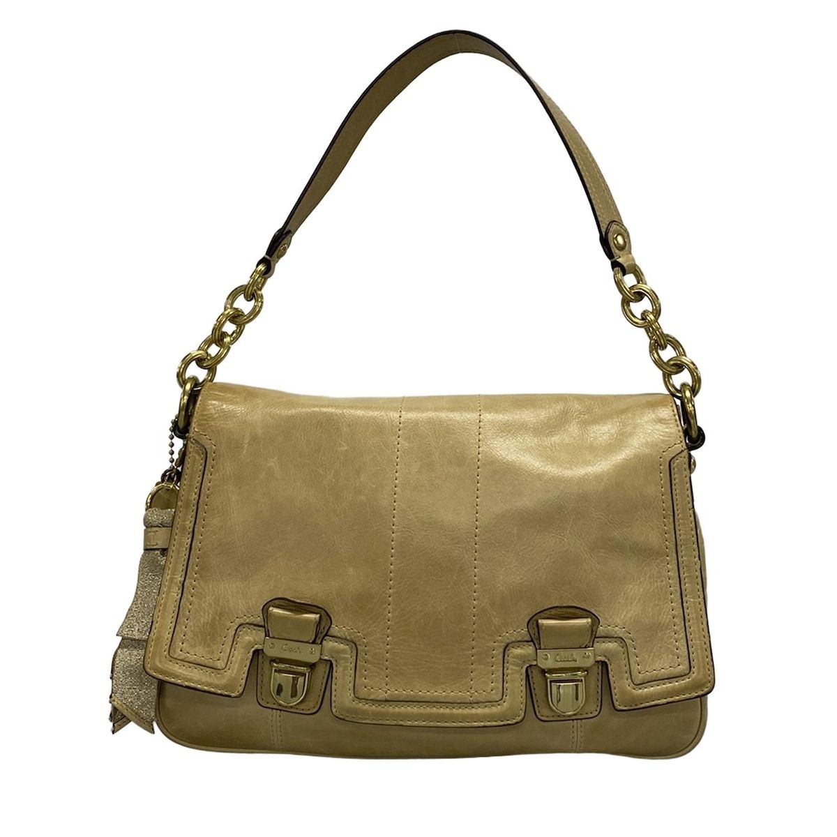 coach コーチポピー　オールレザーショルダーバッグ　ベージュ COACH(コーチ) ショルダーバッグ ポピーレザープッシュロック
