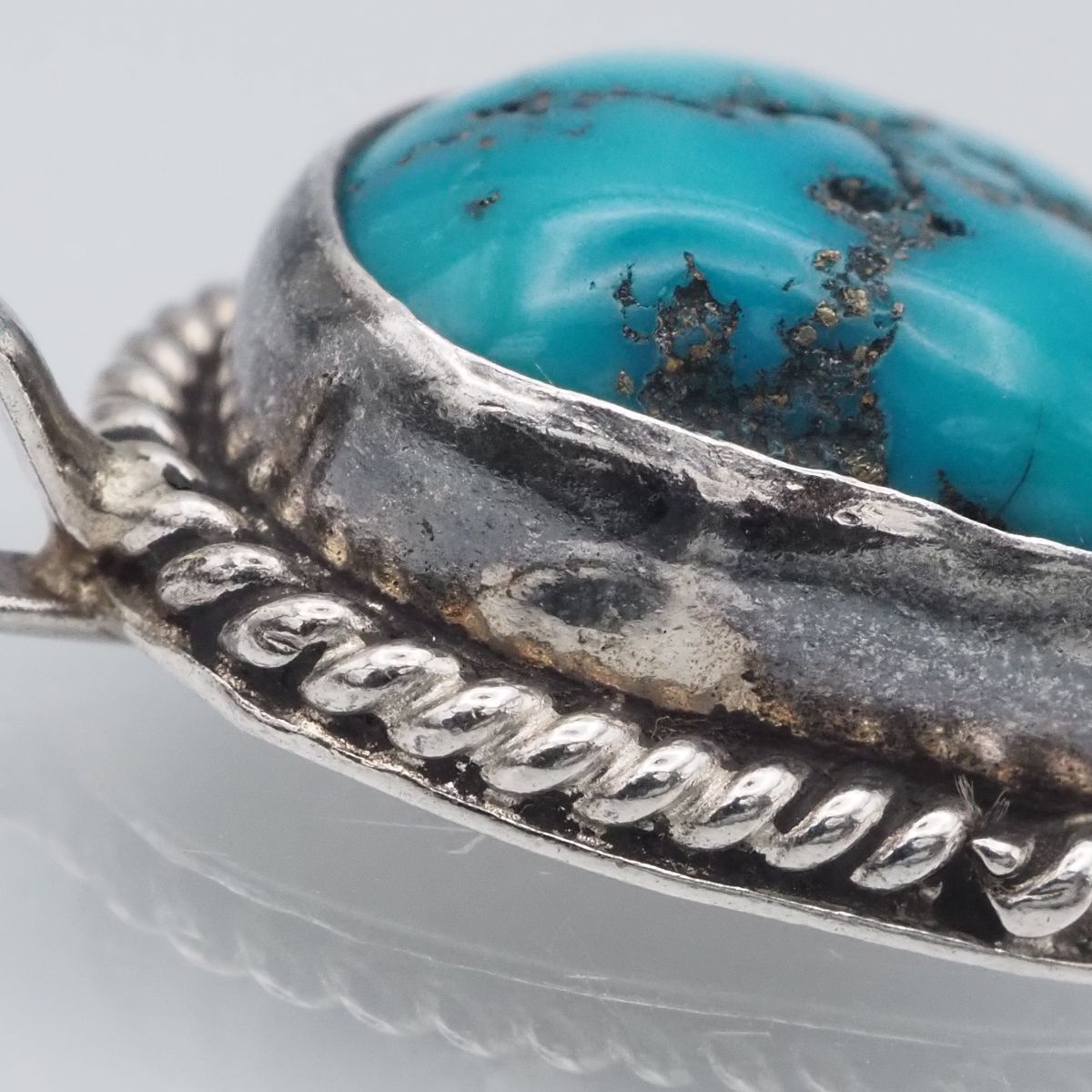 ターコイズカメオシルバーブローチ/ペンダントトップ トルコ石 SILVER刻印