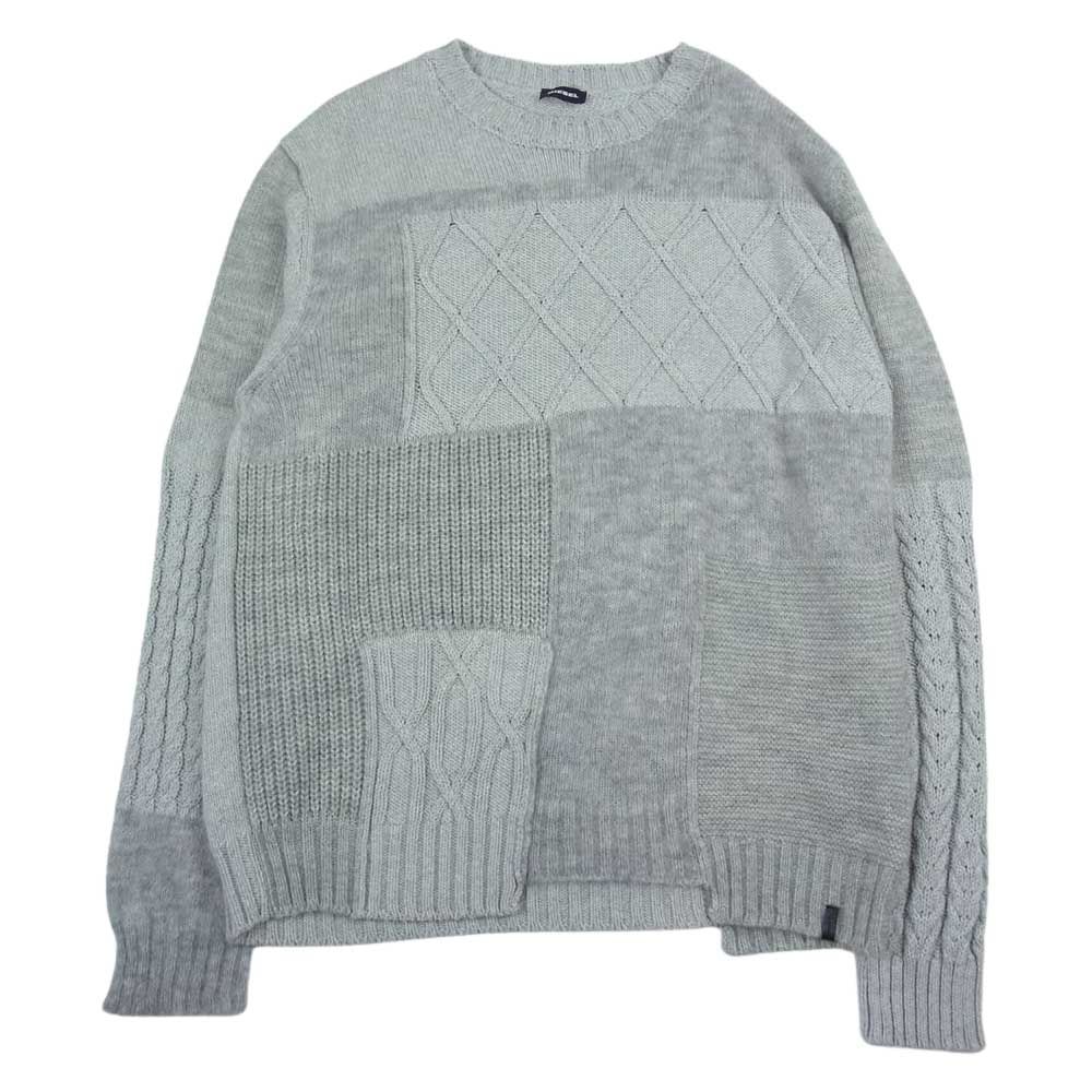 DIESEL ディーゼル パッチワーク ニット セーター グレー系 XL【中古