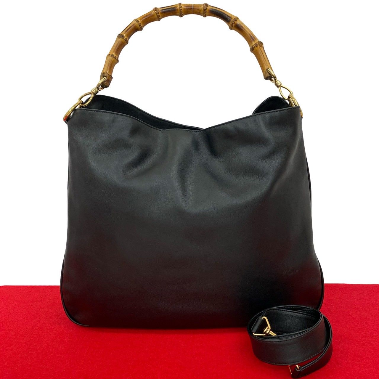 極美品　GUCCI ブラック レザーバッグ バンブー　2way 極 美品 GUCCI グッチ オールドグッチ バンブー レザー 本革