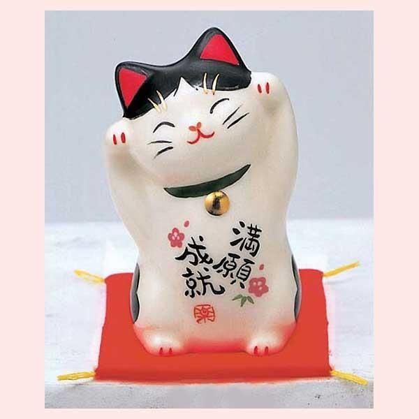 彩絵　満願成就招き猫（小）　7745　※陶器，まねき猫，開運招福，縁起物，和，民芸品，工芸品，日本，レトロモダン，かわいい，可愛い，キャット，ねこ，置物，ファンシー，両手