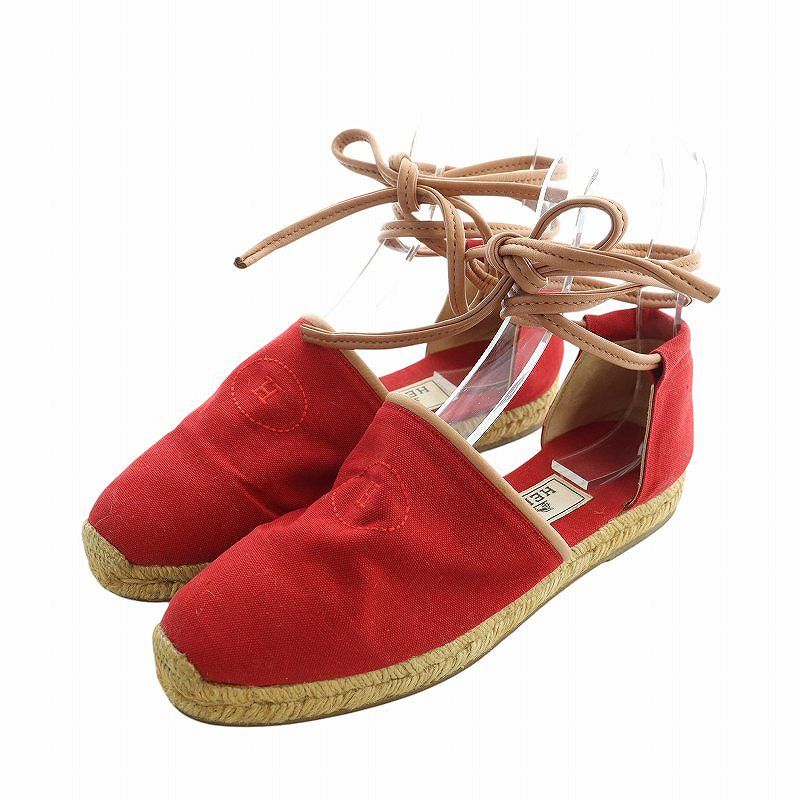 エルメス HERMES エスパドリーユ フラットシューズ リボン Hロゴ 刺繍  