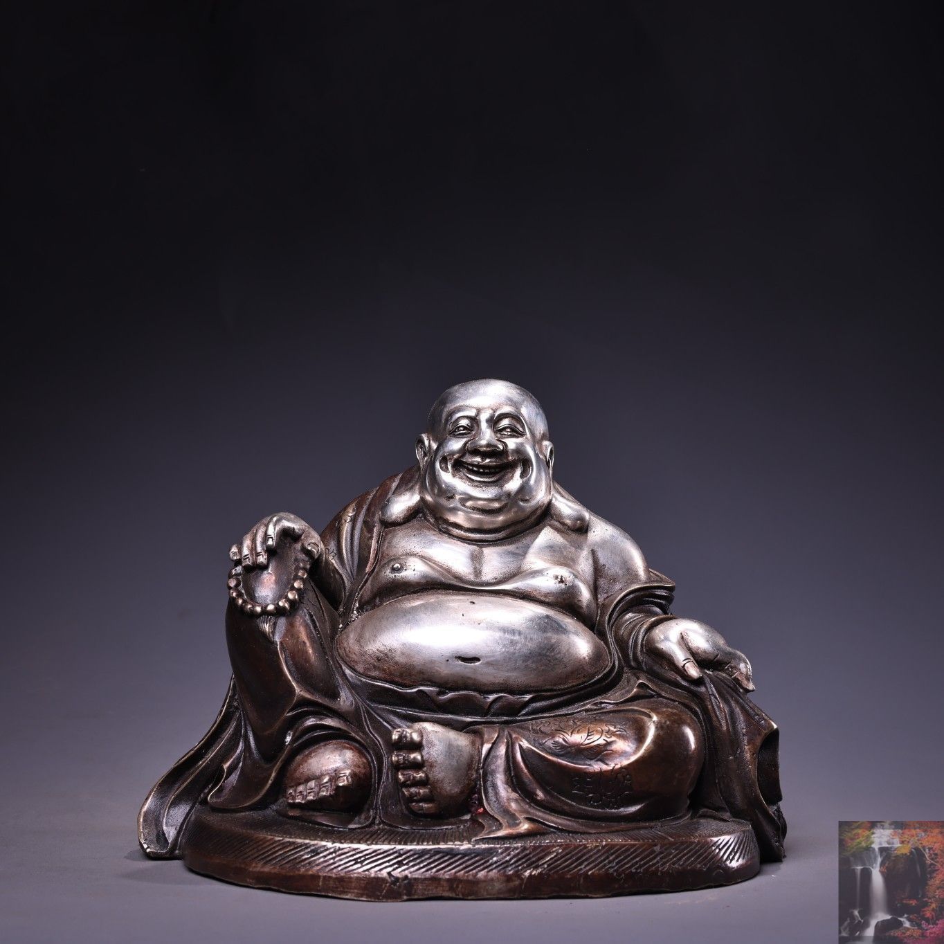 旧家蔵出し 銅製 塗銀 浮彫 鏨刻 彌勒仏像 仏像 宗教 密宗 供養品 古