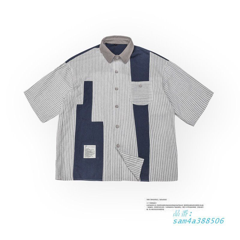 アメカジシャツ メンズ 半袖 ストライプシャツ 切り替え ビッグシルエット 羽織り メンズファッション 前開き 柄物 カジュアルシャツ サマー トップス am4a388506
