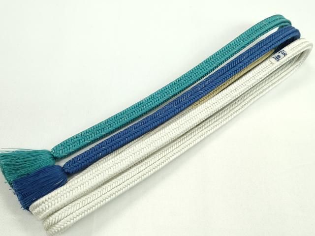 平和屋本店□極上 有職組紐道明 帯締め 冠組 両手先段 青・青緑 金糸  