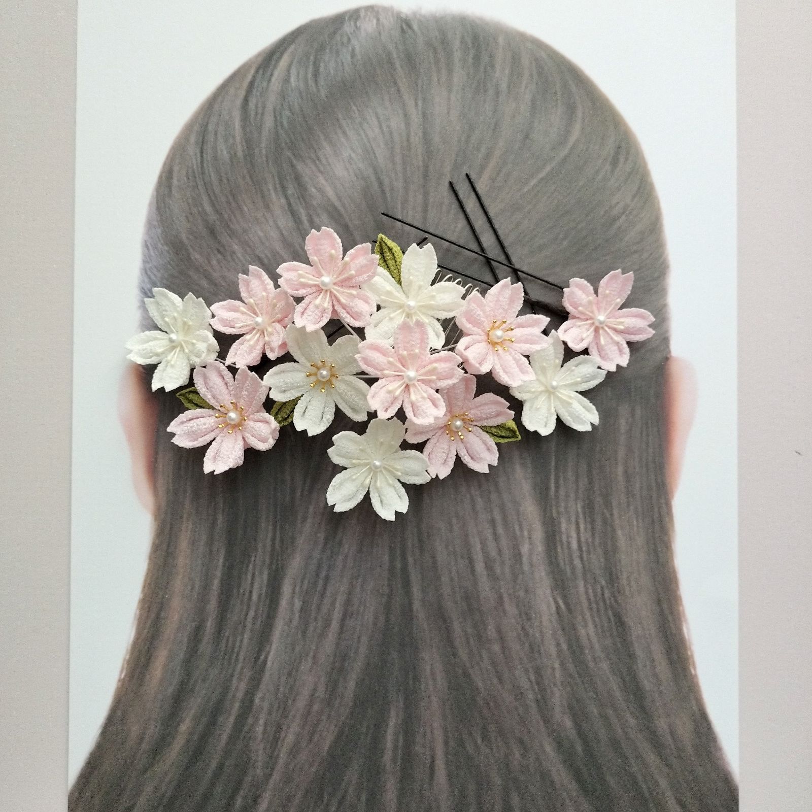 つまみ細工の髪飾り 桜 ピンク 成人式 卒業式 七五 【No.56】三