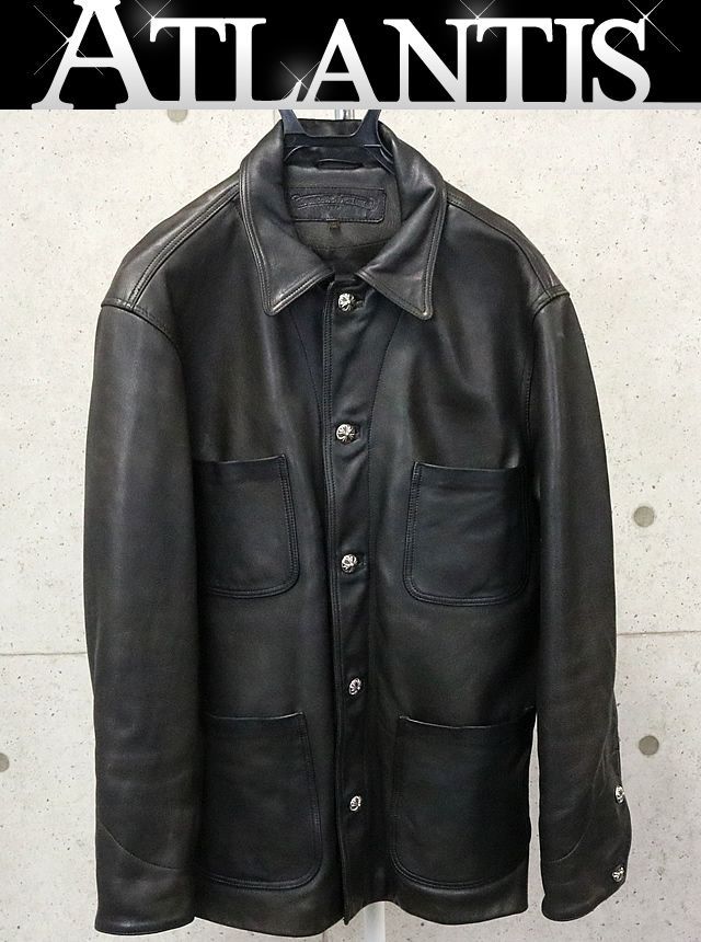 銀座店 クロムハーツ クロスボタン レザー ジャケット 黒 M 87493