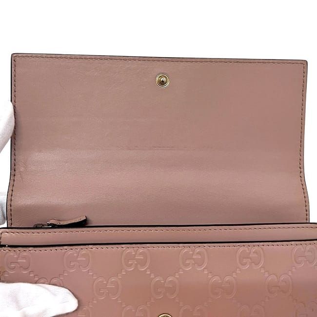 グッチ 二つ折り 長財布 ピンク ベージュ シマ 388679 財布 レザー
