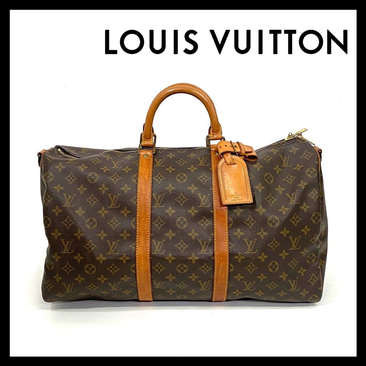Y LOUIS VUITTON キーポル 60 モノグラム ポワニエ ネームタグ ボストンバッグ ブラウン|茶 ルイ ヴィトン 56992NY7